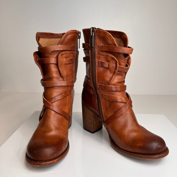 FreeBird Boot Women 8 Baker Leather Ankle Strap Zip Distress Work Party Core Go - Picture 1 of 13